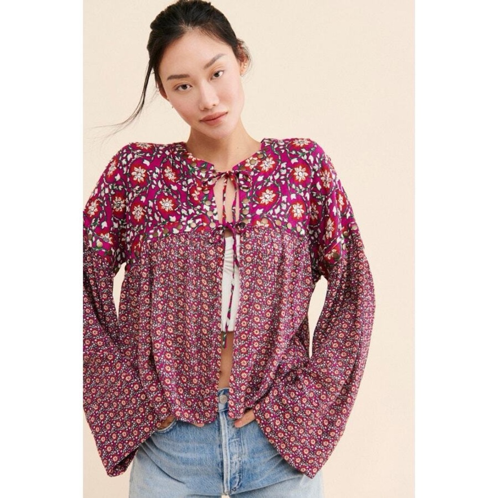 Free People Malia Babydoll Tie Front Blouse/Jacket